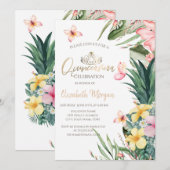 Invitation Papillons d'ananas à fleurs tropicales Quinceañera (Devant / Derrière)