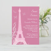 Invitation Papillons dans le rose d'invitation d'anniversaire (Debout devant)