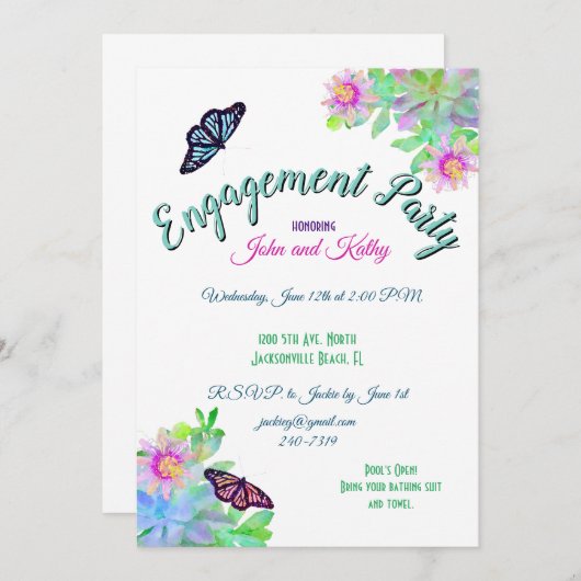 Invitation Papillons dans un jardin de plantes grasses pour l (Devant / Derrière)