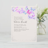 Invitation Papillons d'aquarelle Argent Confetti Quinceanera (Debout devant)