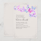 Invitation Papillons d'aquarelle Argent Confetti Quinceanera (Devant / Derrière)