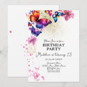 Invitation Papillons d'aquarelle dans Florals Gold Anniversai (Devant / Derrière)