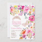 Invitation Papillons d'aquarelle fleurie de Boho quinceanera (Devant)