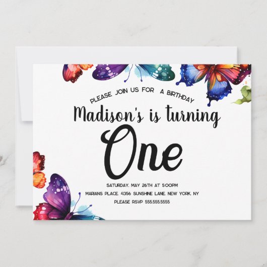 Invitation Papillons d'aquarelle Jardin coloré Anniversaire (Devant)
