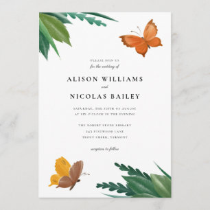 Invitation Papillons d'aquarelle Mariage de feuillage vert