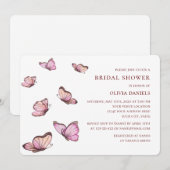 Invitation Papillons d'aquarelle rose. Fête des mariées éléga (Devant / Derrière)