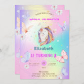 Invitation Papillons d'aquarelle Unicorn Holographie (Devant / Derrière)