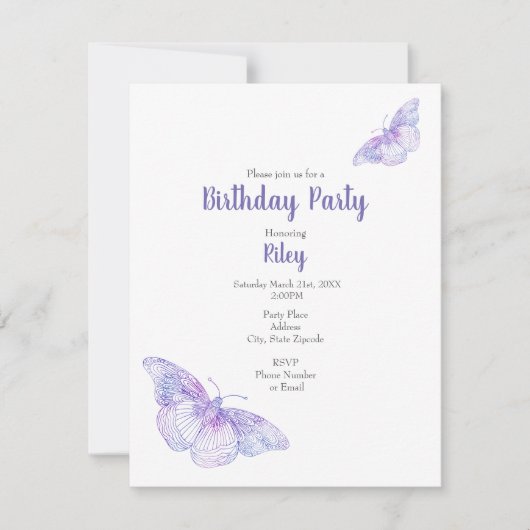 Invitation Papillons d'aquarelle violette (Devant)