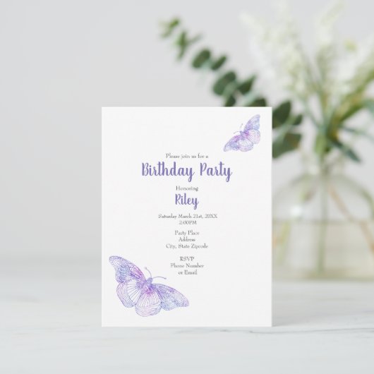 Invitation Papillons d'aquarelle violette (Debout devant)