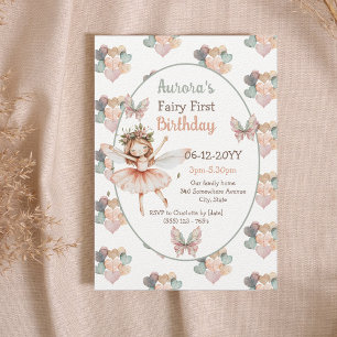 Invitation Papillons de bois et coeur Fée Premier anniversair