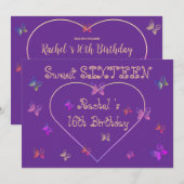 Invitation Papillons de coeur rose doux 16 Anniversaire (Devant / Derrière)