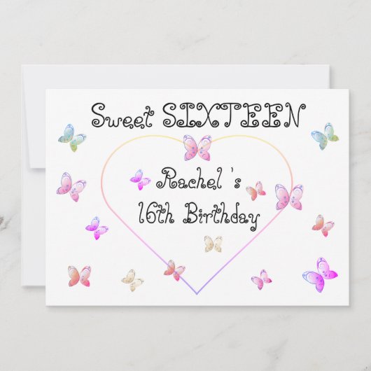 Invitation Papillons de coeur rose doux 16 Anniversaire (Devant)