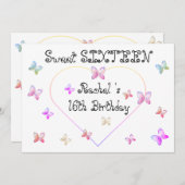 Invitation Papillons de coeur rose doux 16 Anniversaire (Devant / Derrière)