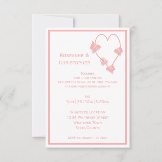 Invitation Papillons de couleur rose Mariage de conception ca (Devant)