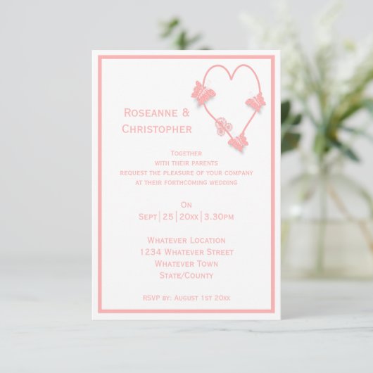 Invitation Papillons de couleur rose Mariage de conception ca (Debout devant)