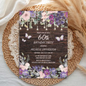Invitation Papillons de fleurs rose pourpre Bois rustique 60e