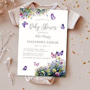 Invitation Papillons de jardin fleur sauvage Baby shower neut