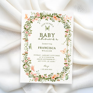 Invitation Papillons de jardin floral shower bébé