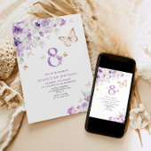 Invitation Papillons de lilas violet 8ème anniversaire