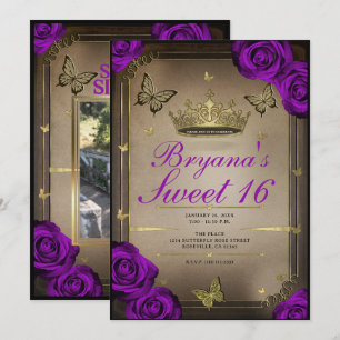 Invitation Papillons de Tiara Roses Violettes Brillantes 16 A