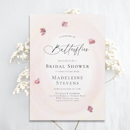 Invitation Papillons de vie Blush Pink Chic Fête des mariées
