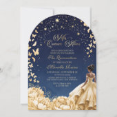 Invitation Papillons d'étoiles d'or jaune Quinceanera Floral (Devant)