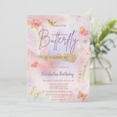 Invitation Papillons d'or Aquarelle Arc-en-ciel (Debout devant)