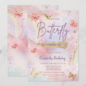 Invitation Papillons d'or Aquarelle Arc-en-ciel (Devant / Derrière)
