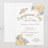 Invitation Papillons d'or et d'argent Engagement (Devant / Derrière)