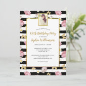 Invitation Papillons d'or Floral Imprimer Anniversaire Photo (Debout devant)