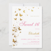 Invitation Papillons d'or Jardin Élégant rose fille douce 16 (Devant)