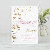 Invitation Papillons d'or Jardin Élégant rose fille douce 16 (Debout devant)