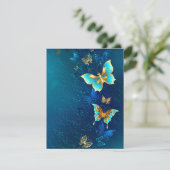 Invitation Papillons d'or sur un Arrière - plan bleu (Debout devant)