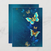 Invitation Papillons d'or sur un Arrière - plan bleu (Devant / Derrière)