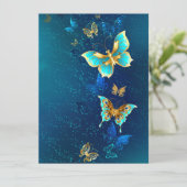 Invitation Papillons d'or sur un Arrière - plan bleu (Debout devant)