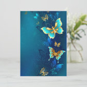 Invitation Papillons d'or sur un Arrière - plan bleu (Debout devant)