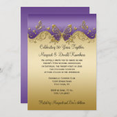 Invitation Papillons dorés à dégradé de violet 50e anniversai (Devant / Derrière)