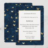 Invitation Papillons dorés bleus célestes Anniversaire (Devant / Derrière)
