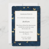 Invitation Papillons dorés bleus célestes Anniversaire (Devant)