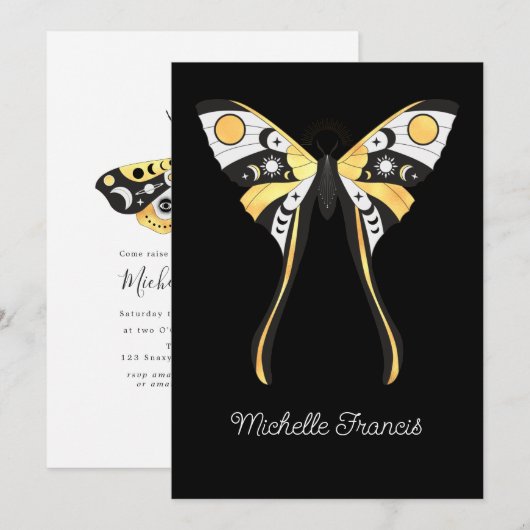 Invitation Papillons dorés célestes mystiques (Devant / Derrière)