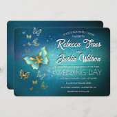 Invitation Papillons dorés Moderne Boho (Devant / Derrière)