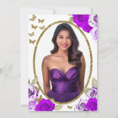 Invitation Papillons dorés Roses violettes 18e Début Annivers (Dos)