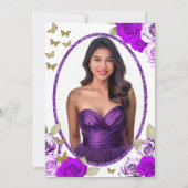 Invitation Papillons dorés Roses violettes 18e Début Annivers (Dos)