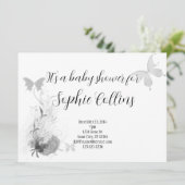 Invitation Papillons Élégants Roses Babyshower (Debout devant)