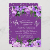 Invitation Papillons en argent gris mauve Quinceañera (Devant / Derrière)