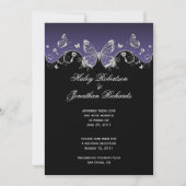 Invitation Papillons en argent noir violet Mariage (Devant)