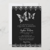 Invitation Papillons en dentelle de diamant noir Quinceañera (Devant)