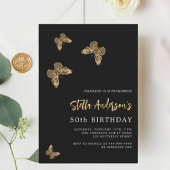 Invitation Papillons en or noir luxe anniversaire