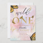 Invitation Papillons en or Wild One Rainbow Anniversaire (Devant)