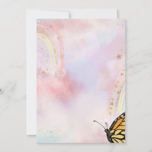 Invitation Papillons en or Wild One Rainbow Anniversaire (Dos)